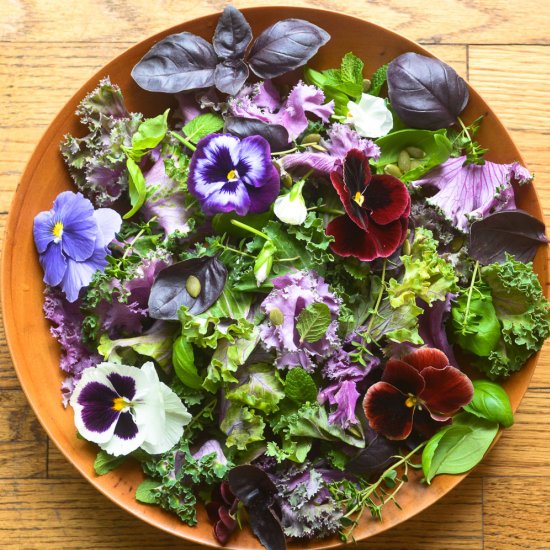 Purple Kale and Pansy Salad