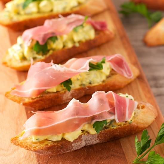 Egg Salad Crostini with Prosciutto