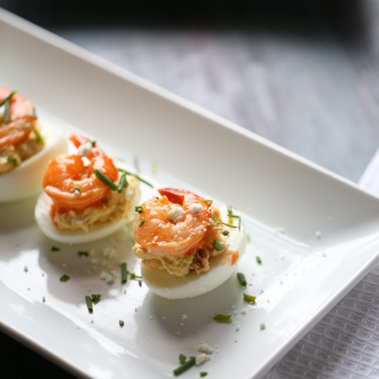 Buffalo Shrimp Deviled Eggs