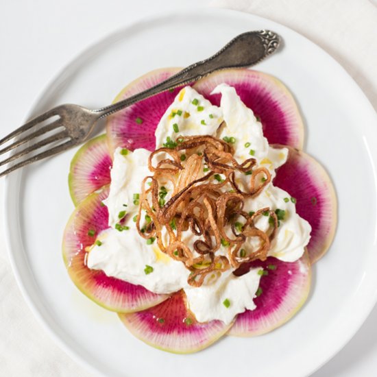 Watermelon Radish with Burrata