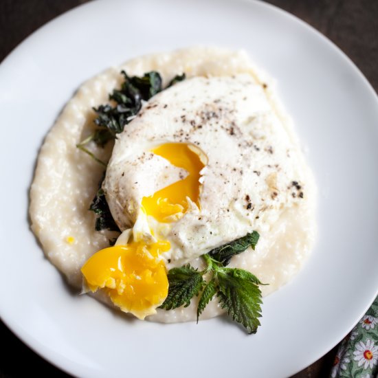 Stinging Nettles with Grits and Egg