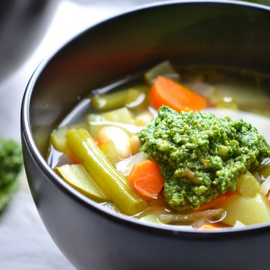 Spring Vegetable Soup with Pesto