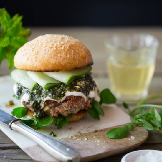 Lamb & feta burger with mint pesto