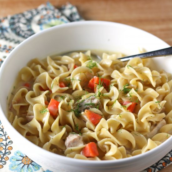 Creamy greek chicken noodle soup