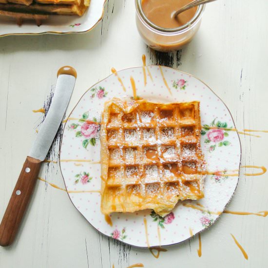 Waffles with salted caramel drizzle