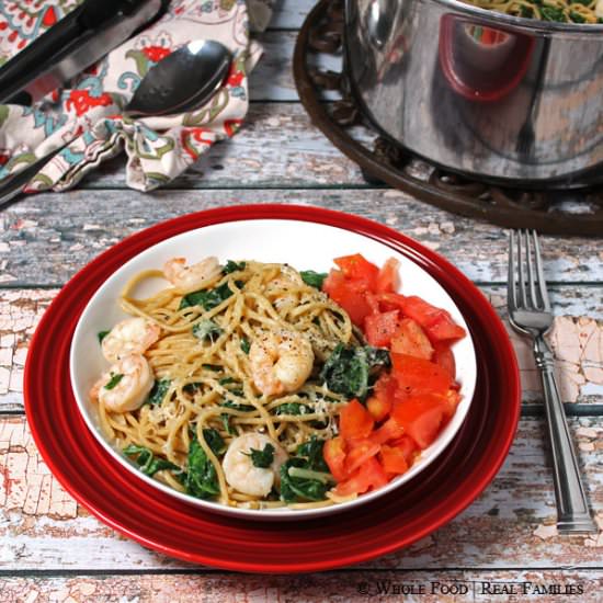 Garlicy Pasta with Shrimp and Chard