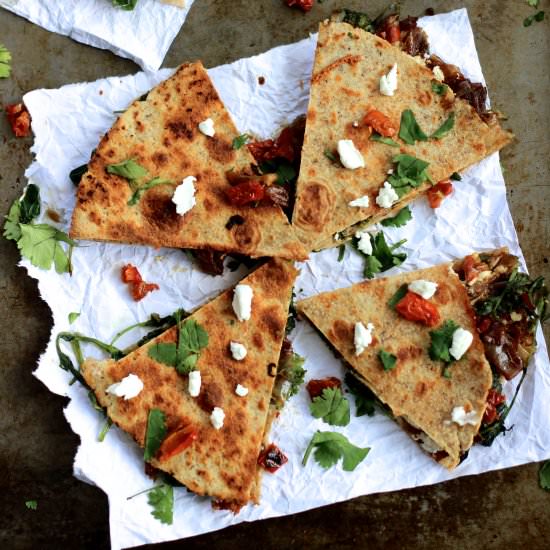 Chevre, Kale, and Onion Quesadilla