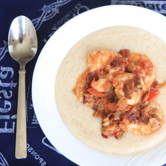 Shrimp and “Grits” with Bacon Jam