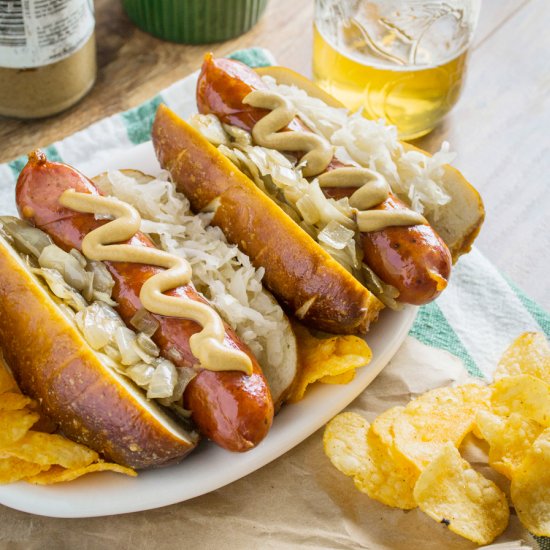 Smokies in Fresh Pretzel Buns