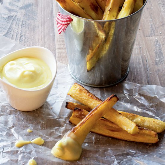 Parsnip Wedges with Garlic “Mayo”