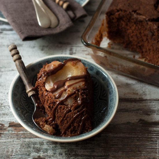 Chocolate Cake with Pears and Sauce