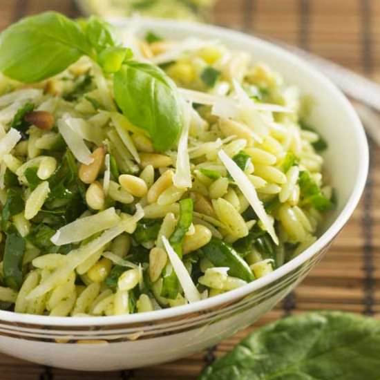 Spinach Pesto Parmesan Orzo Salad