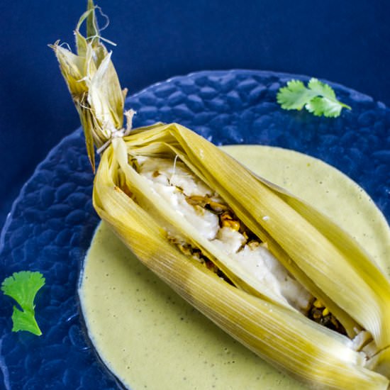 Roasted Corn Tamales Poblano Cream