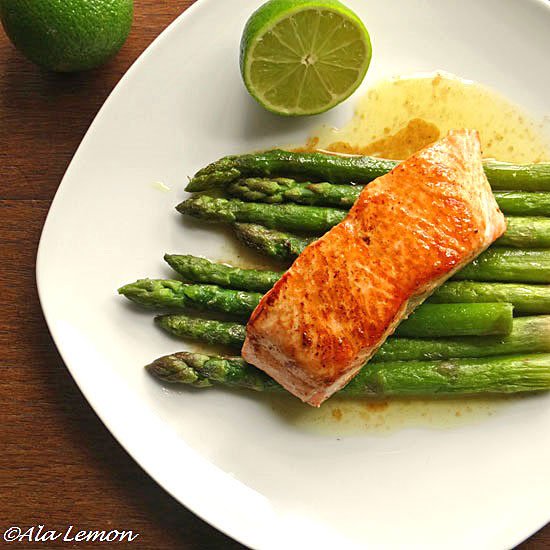 Salmon brown butter lime asparagus