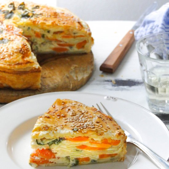 Potato pie with carrots & marjoram