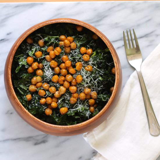 Kale caesar with roasted chickpeas