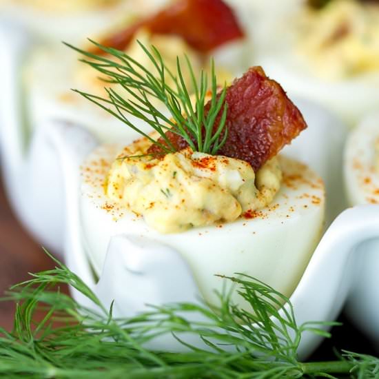 Candied Bacon Deviled Eggs