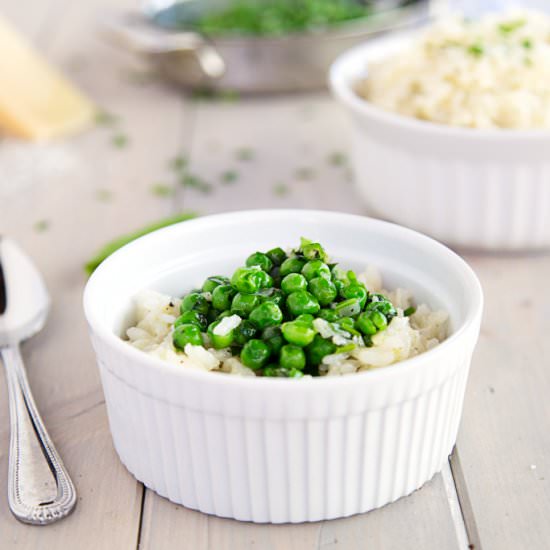 Fontina Cheesy Rice with Herb Peas