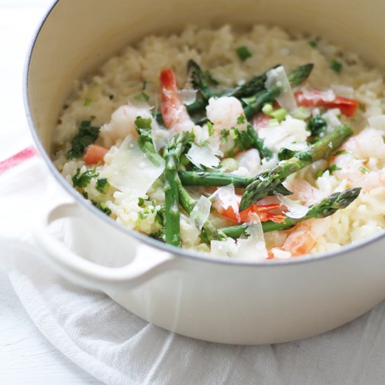 Asparagus and Shrimp Baked Risotto