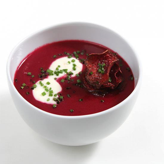 Beet Soup with Fried Beet Chips