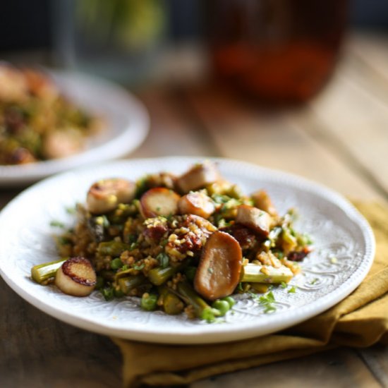 Vegan Freekeh Risotto with Scallops