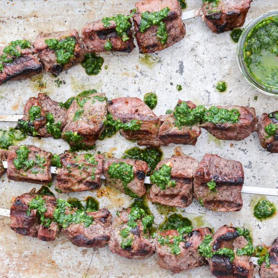 Lamb Skewers with Chimichurri Sauce