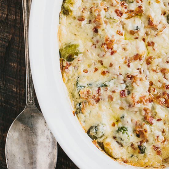 Brussels Sprouts and Bacon Gratin