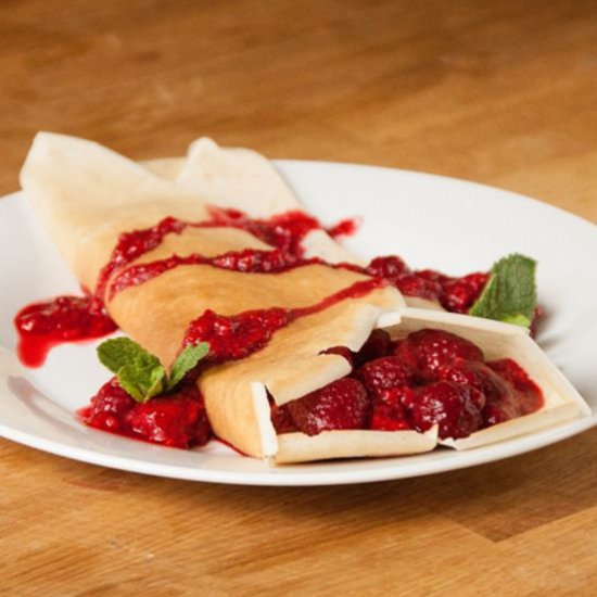 Coconut Crepes with Fresh Compote