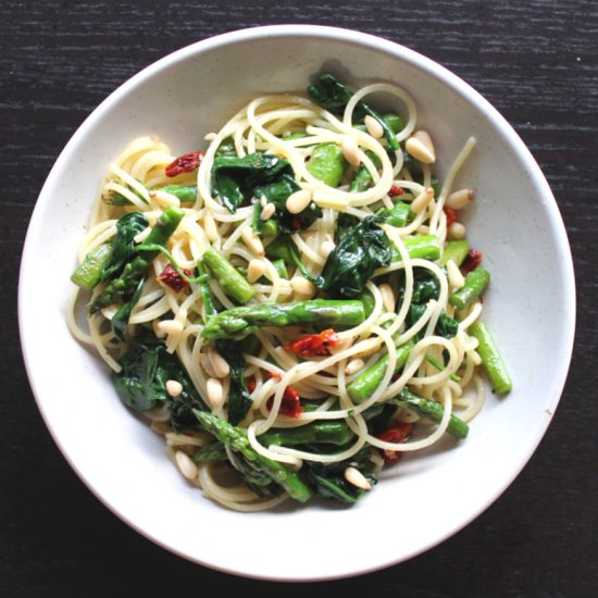 Lemon Spinach & Asparagus Spaghetti