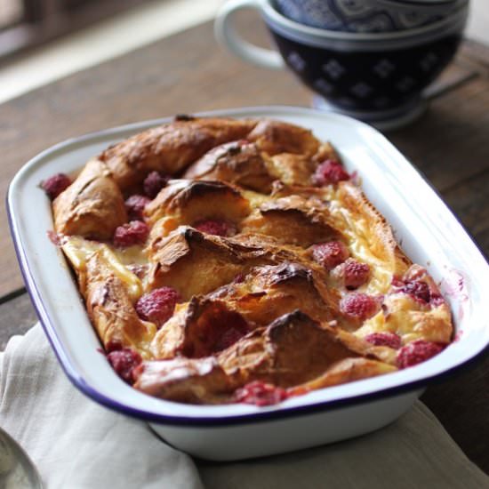 Brioche Pudding with Raspberries