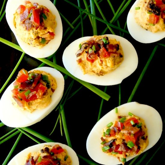 Tomato-Bacon-Chipotle Deviled Eggs