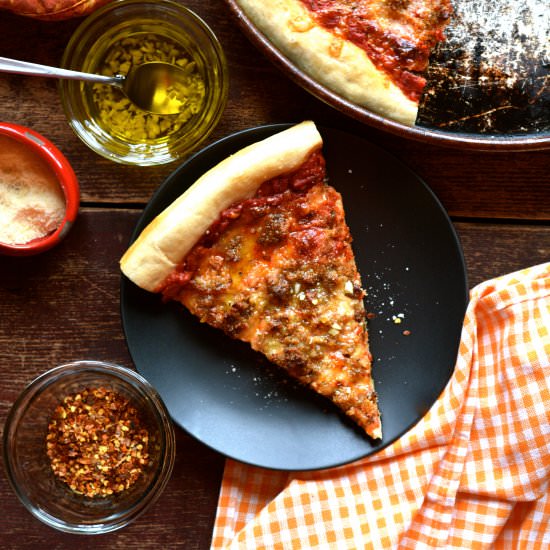 Meatball Pizza with Garlic Oil