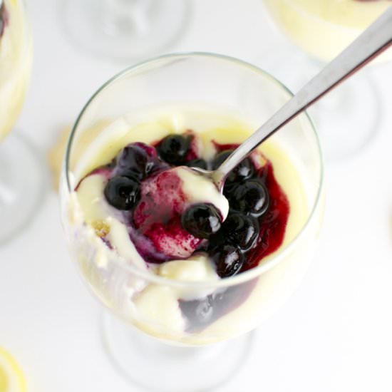 Lemon Pudding with Blueberry Sauce