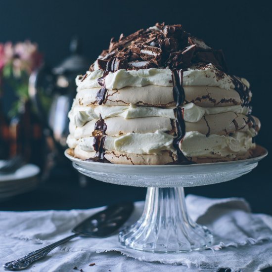 Coconut Chocolate Layered Pavlova