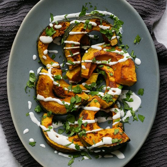 Squash with Garlic Yogurt Sauce