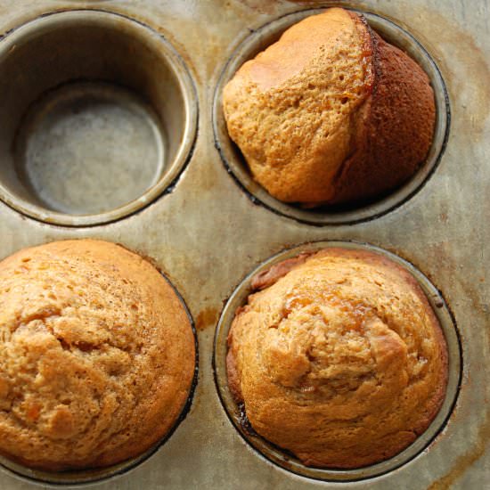 Banana Muffins with Peach Jam Swirl