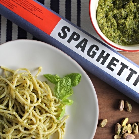 Spaghetti + Pistachio Mint Pesto