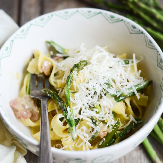 Leek, Asparagus and Bacon Pasta