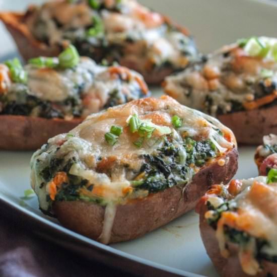 Ham and spinach sweet potatoes