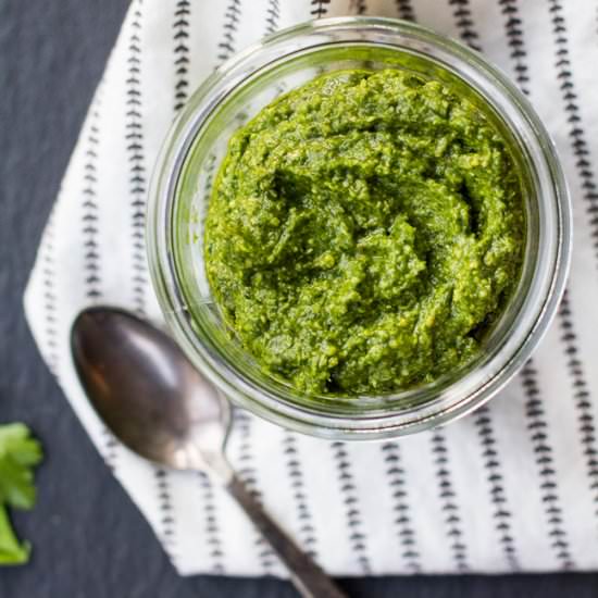 Cilantro ginger pumpkin seed pesto