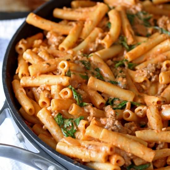 Cheesy Tomato Pasta Skillet