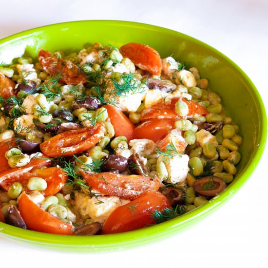 Warm Fava, Feta and Tomato Salad