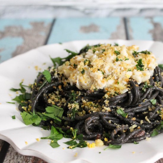 Squid Ink Spaghetti with Crab