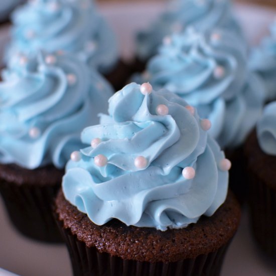 Blue Baby Shower Chocolate Cupcakes