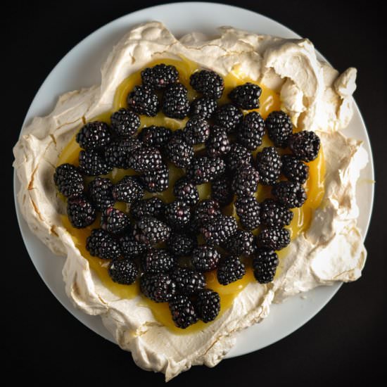 Lemon Curd and Blackberry Pavlova