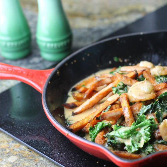 Shrimp, Kale, and Sweet Potato Fry