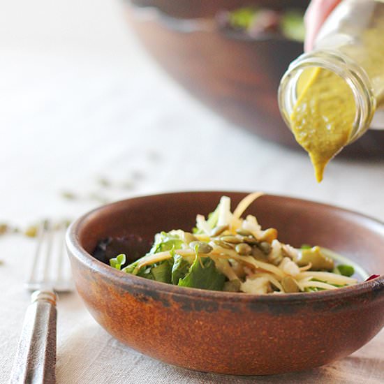 Roasted poblano apple pepita salad