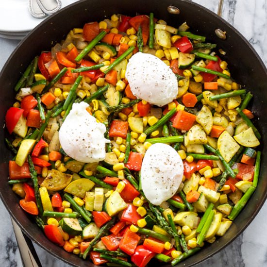 Vegetable Hash with Poached Eggs