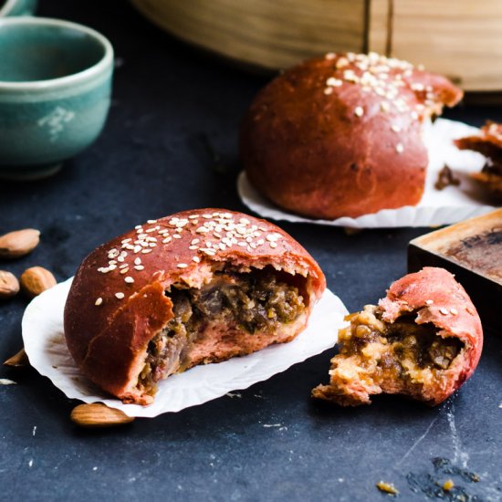 Beetroot Char Sui and Shiitake Bun