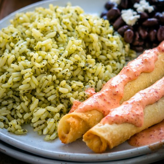 Green Rice and Taquitos